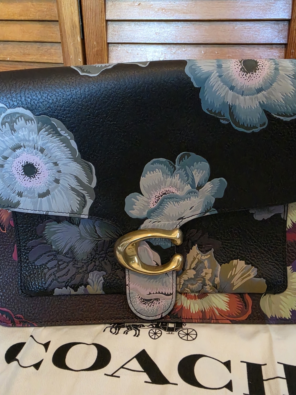 Coach Floral Leather Shoulder Bag in Black Floral